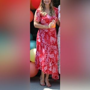 INC Red Floral Print Dress